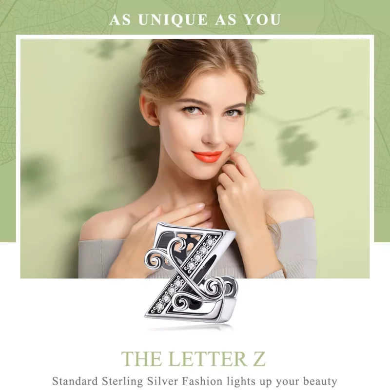 (imagen para) Encanto de letra Z con flores brillantes de estilo Pandora con pavé - BSC030-Z - Ver 7