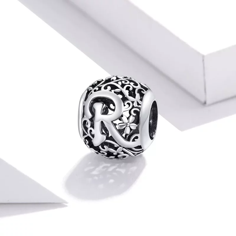 (imagen para) Pandora Estilo Abalorio de Letra R con Flor Calada - SCC1444-R - Ver 2