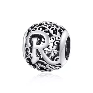 (imagen para) Pandora Estilo Abalorio de Letra R con Flor Calada - SCC1444-R