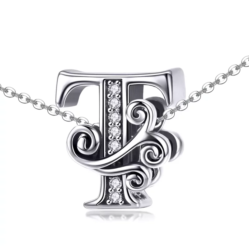 (imagen para) Pandora Estilo Encanto con Letra T de Flor Pavé Brillante - BSC030-T - Ver 2