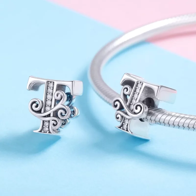 (imagen para) Pandora Estilo Encanto con Letra T de Flor Pavé Brillante - BSC030-T - Ver 4