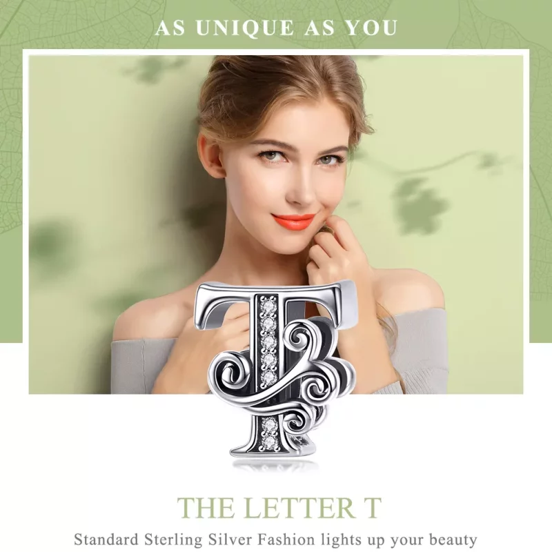 (imagen para) Pandora Estilo Encanto con Letra T de Flor Pavé Brillante - BSC030-T - Ver 7