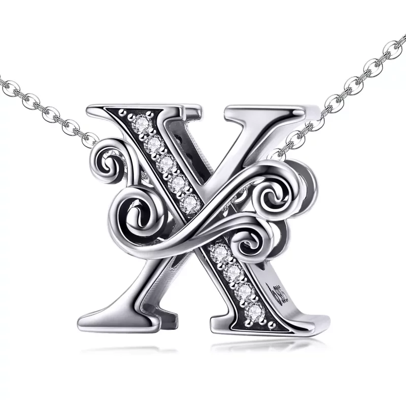 (imagen para) Pandora Estilo Encanto de Letra X con Flores Pavé Brillantes - BSC030-X - Ver 2