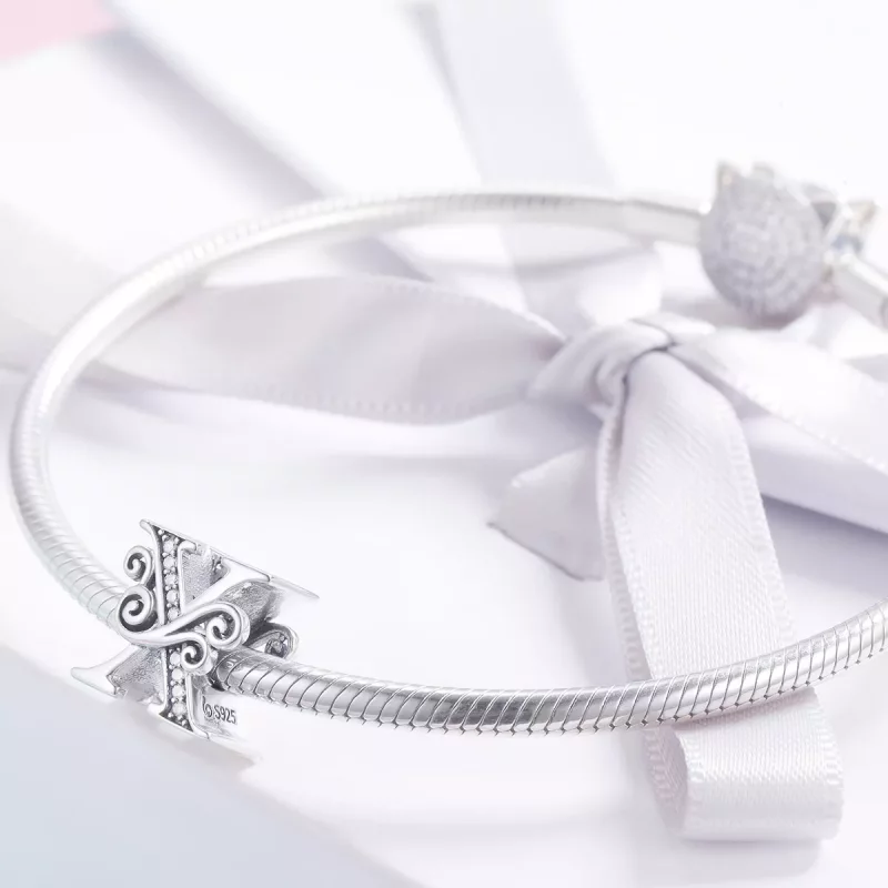 (imagen para) Pandora Estilo Encanto de Letra X con Flores Pavé Brillantes - BSC030-X - Ver 3