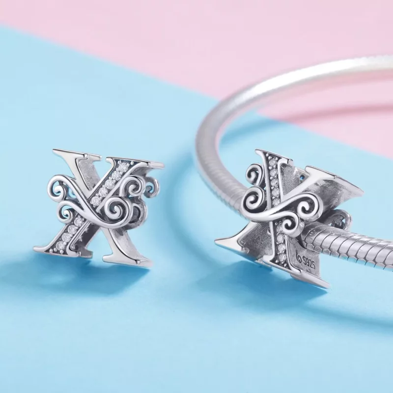 (imagen para) Pandora Estilo Encanto de Letra X con Flores Pavé Brillantes - BSC030-X - Ver 4
