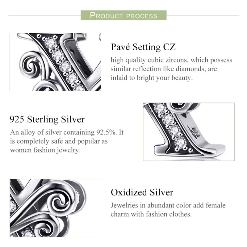 (imagen para) Pandora Estilo Encanto de Letra X con Flores Pavé Brillantes - BSC030-X - Ver 6