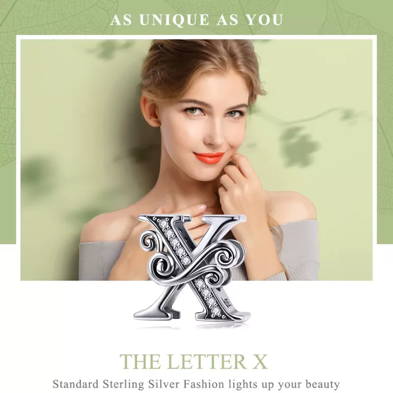 (imagen para) Pandora Estilo Encanto de Letra X con Flores Pavé Brillantes - BSC030-X - Ver 7