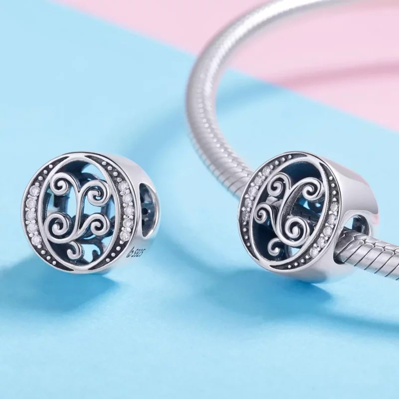 (imagen para) Pandora Style Encanto de Letra O con Flor Pavé Brillante - BSC030-O - Ver 4