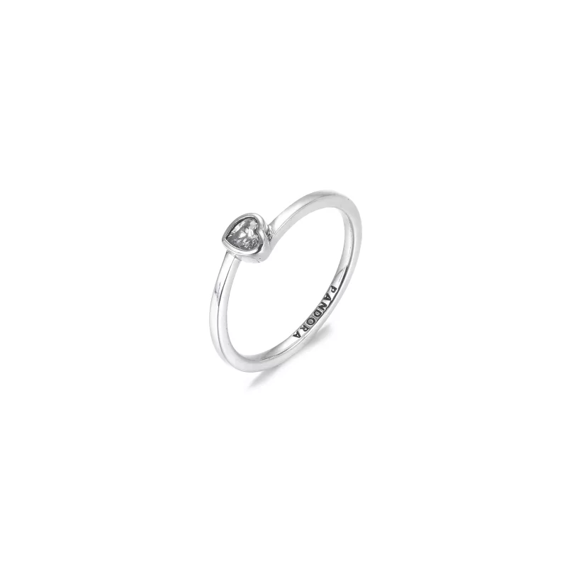 (imagen para) Anillo solitario de corazón inclinado transparente PANDORA - 199267C02 - Ver 2