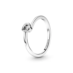 (imagen para) Anillo solitario de corazón inclinado transparente PANDORA - 199267C02