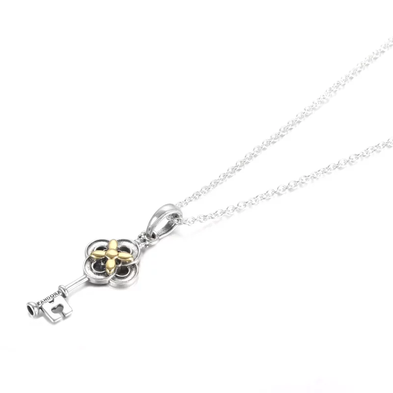 (imagen para) Collar PANDORA en dos tonos con llave y flor - 399339C01 - Ver 2