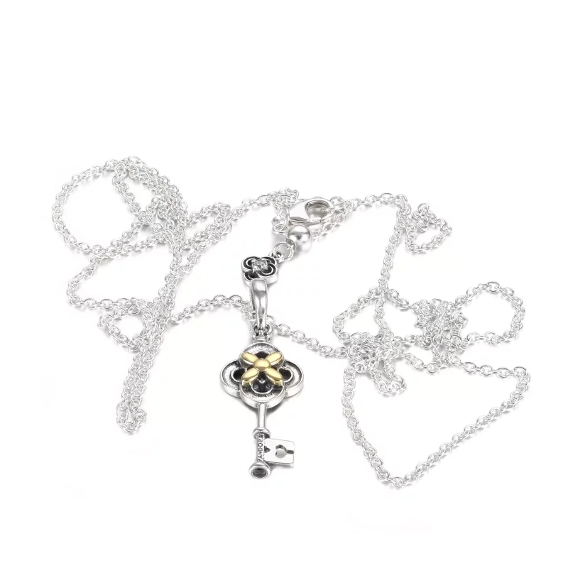 (imagen para) Collar PANDORA en dos tonos con llave y flor - 399339C01 - Ver 5