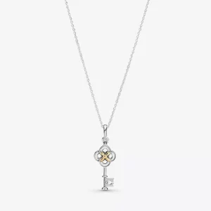 (imagen para) Collar PANDORA en dos tonos con llave y flor - 399339C01