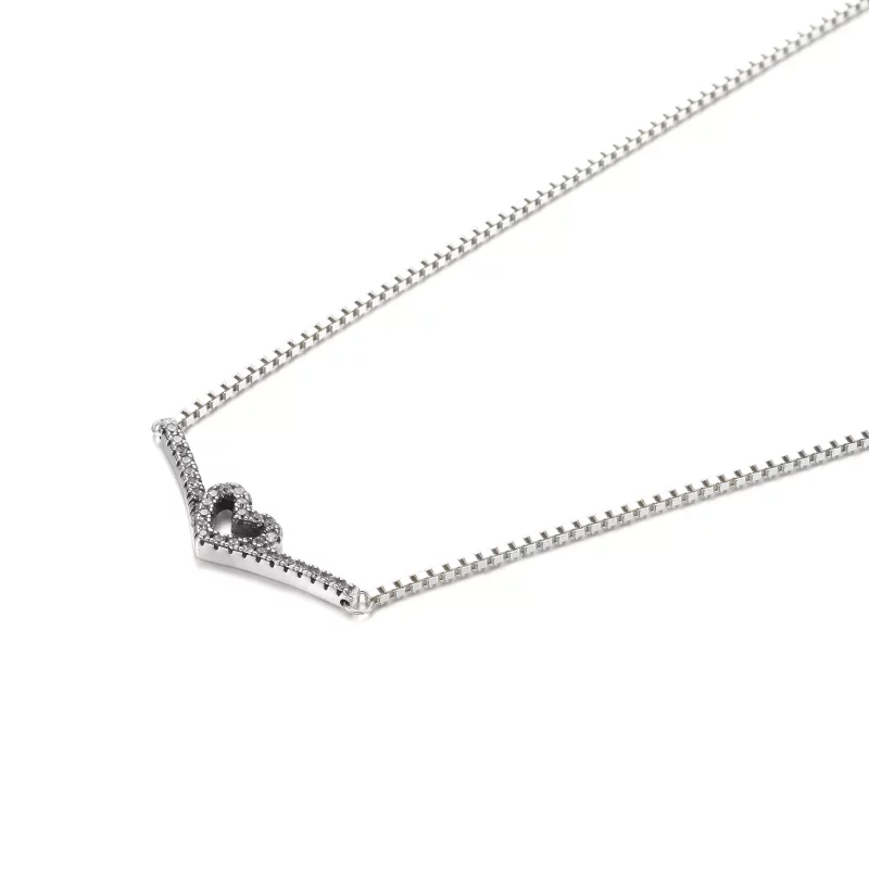 (imagen para) Collar PANDORA Sparkling Wishbone Heart Collier - 399273C01 - Ver 2