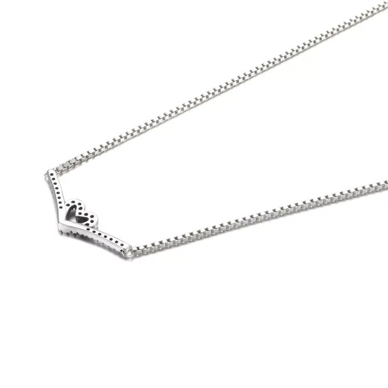 (imagen para) Collar PANDORA Sparkling Wishbone Heart Collier - 399273C01 - Ver 3