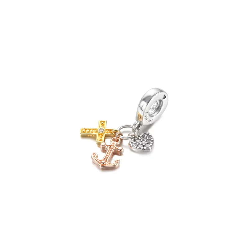 (imagen para) PANDORA Triple-tone Cruz, Corazón y Ancla Colgante Encanto - 799354C01 - Ver 2