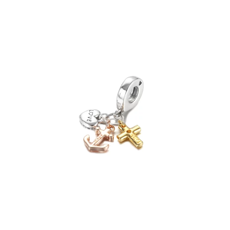 (imagen para) PANDORA Triple-tone Cruz, Corazón y Ancla Colgante Encanto - 799354C01 - Ver 3