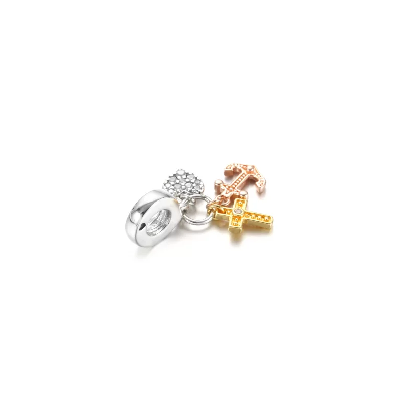 (imagen para) PANDORA Triple-tone Cruz, Corazón y Ancla Colgante Encanto - 799354C01 - Ver 4