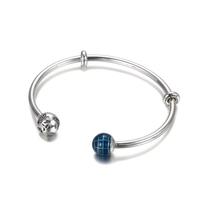 (imagen para) Pulsera abierta Pandora azul planeta y globo - 599223C01 - Ver 2