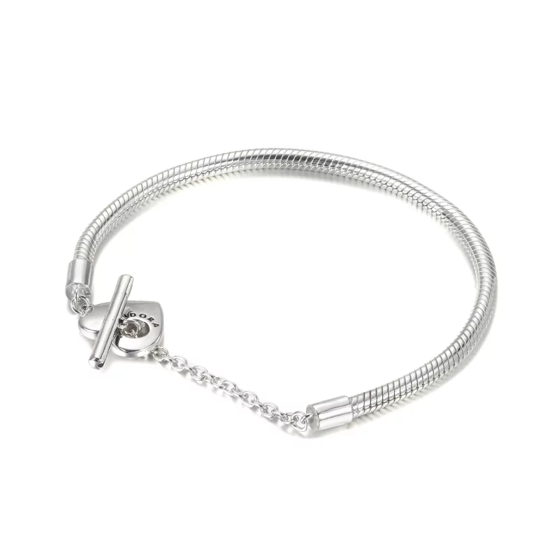 (imagen para) Pulsera de cadena T-Bar de serpiente Pandora Moments Heart - 599285C00 - Ver 2