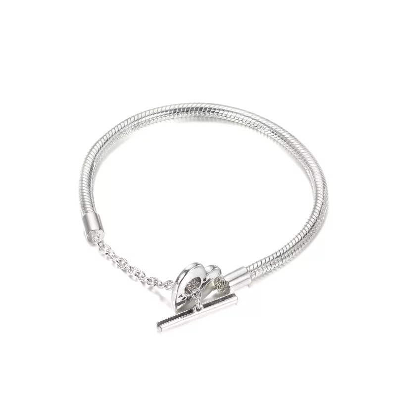 (imagen para) Pulsera de cadena T-Bar de serpiente Pandora Moments Heart - 599285C00 - Ver 3