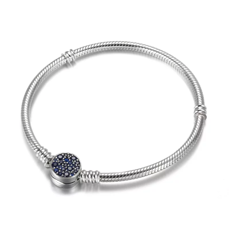 (imagen para) Pulsera Pandora Moments con cierre de disco brillante azul y cadena de serpiente - Ver 2