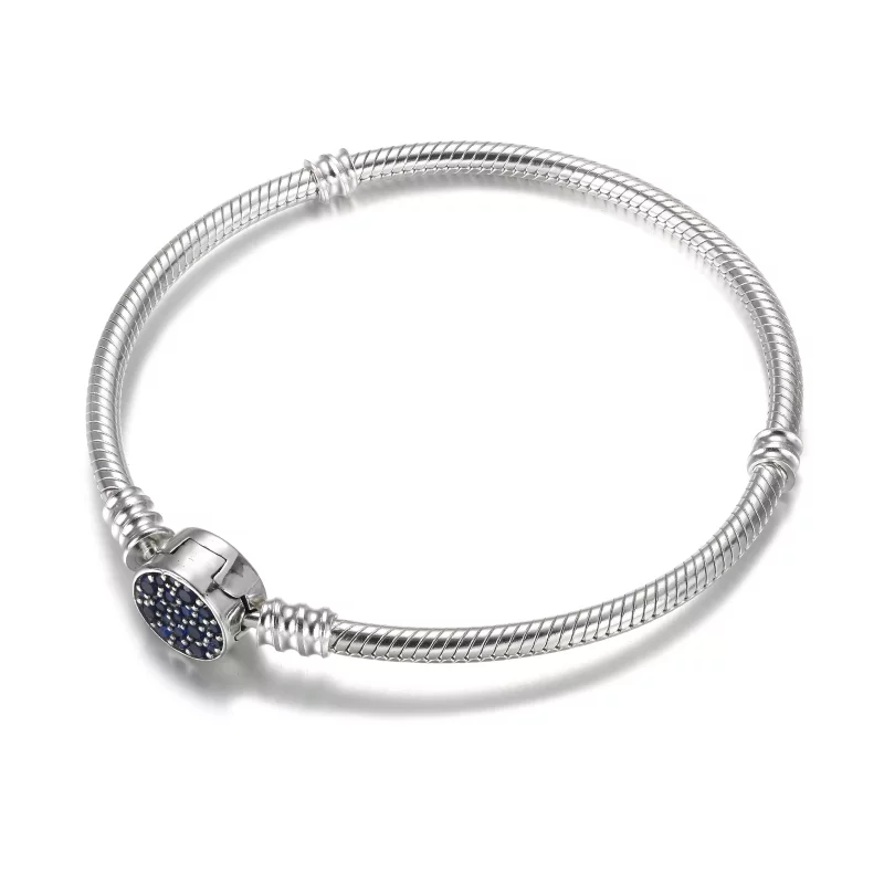(imagen para) Pulsera Pandora Moments con cierre de disco brillante azul y cadena de serpiente - Ver 3