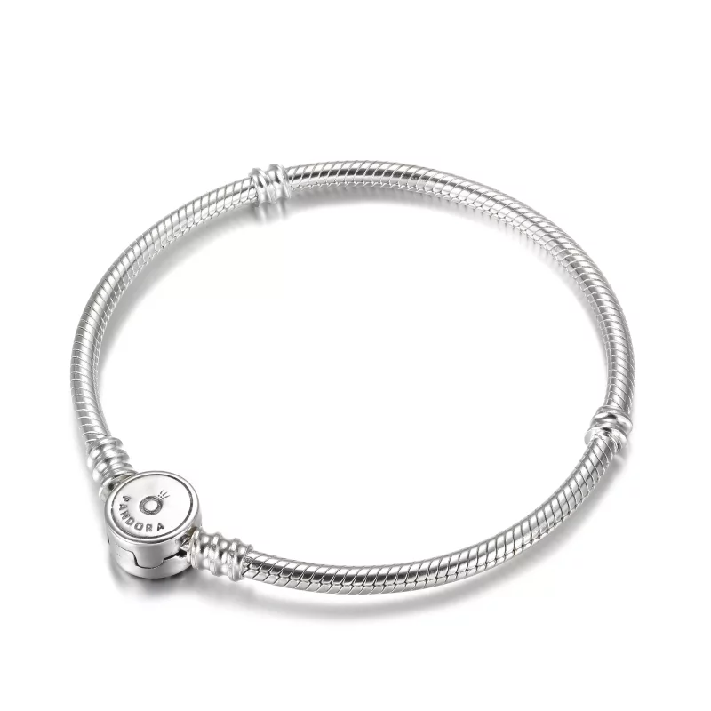 (imagen para) Pulsera Pandora Moments con cierre de disco brillante azul y cadena de serpiente - Ver 5