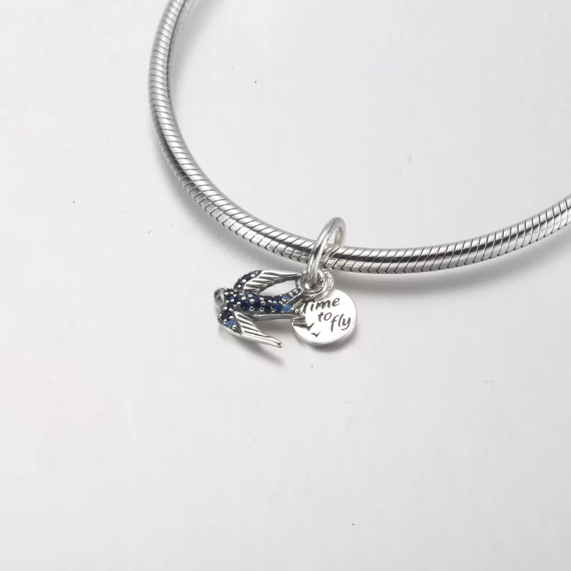 (imagen para) Encanto de doble colgante PANDORA Swallow & Quote Sparkling - 792570C01 - Ver 4