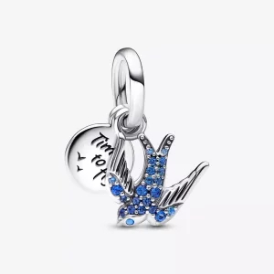 (imagen para) Encanto de doble colgante PANDORA Swallow & Quote Sparkling - 792570C01