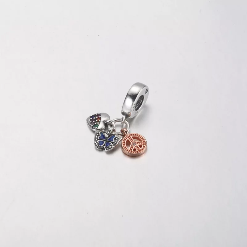 (imagen para) PANDORA Charm Colgante Triple Arcoíris en Dos Tonos, Mariposa y Paz - 782572C01 - Ver 2