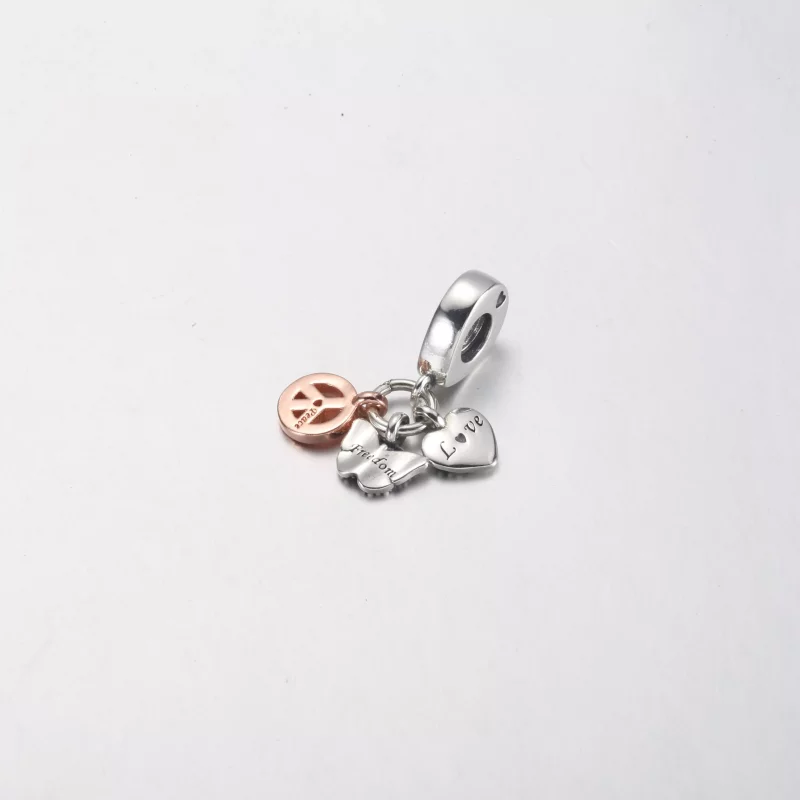 (imagen para) PANDORA Charm Colgante Triple Arcoíris en Dos Tonos, Mariposa y Paz - 782572C01 - Ver 3