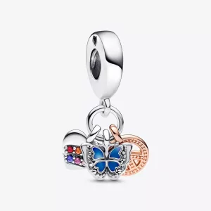 (imagen para) PANDORA Charm Colgante Triple Arcoíris en Dos Tonos, Mariposa y Paz - 782572C01