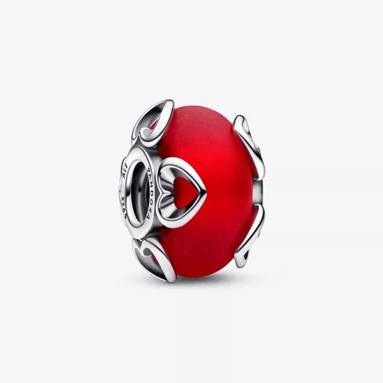 (imagen para) PANDORA Charm de Vidrio Murano Rojo Helado y Corazones - 792497C01