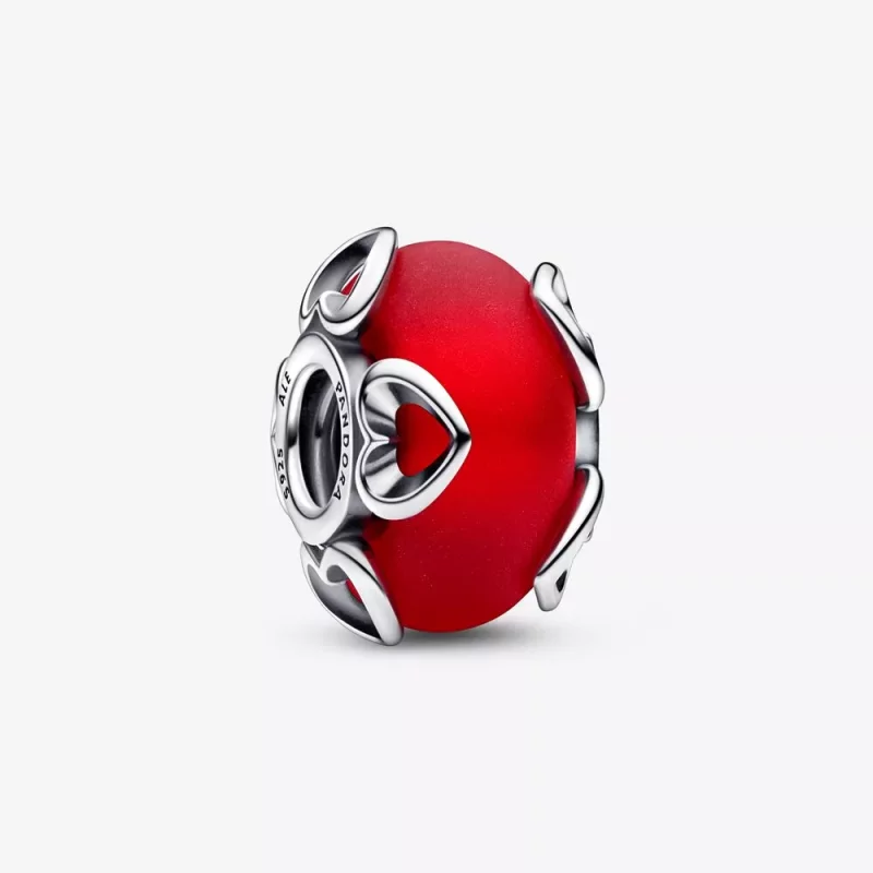 (imagen para) PANDORA Charm de Vidrio Murano Rojo Helado y Corazones - 792497C01