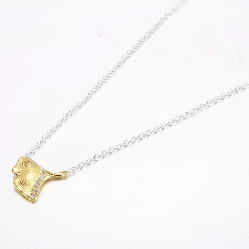 (imagen para) PANDORA Collar Ginkgo de plata de ley y chapado en oro de 14k con circonita cúbi - Ver 2
