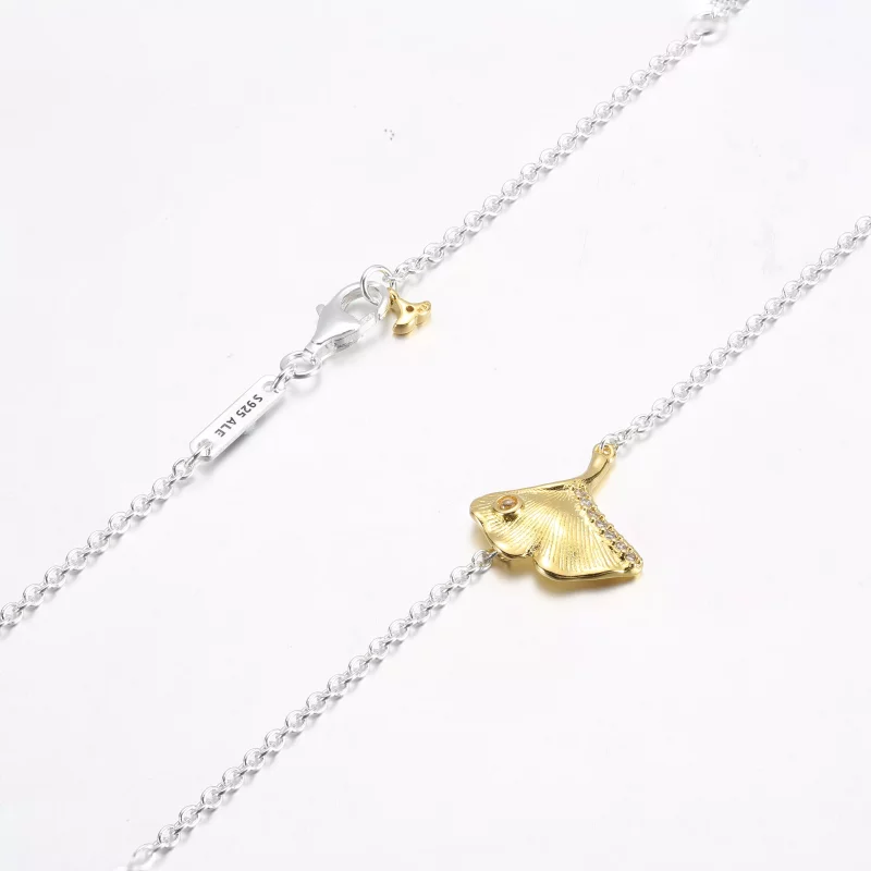 (imagen para) PANDORA Collar Ginkgo de plata de ley y chapado en oro de 14k con circonita cúbi - Ver 5