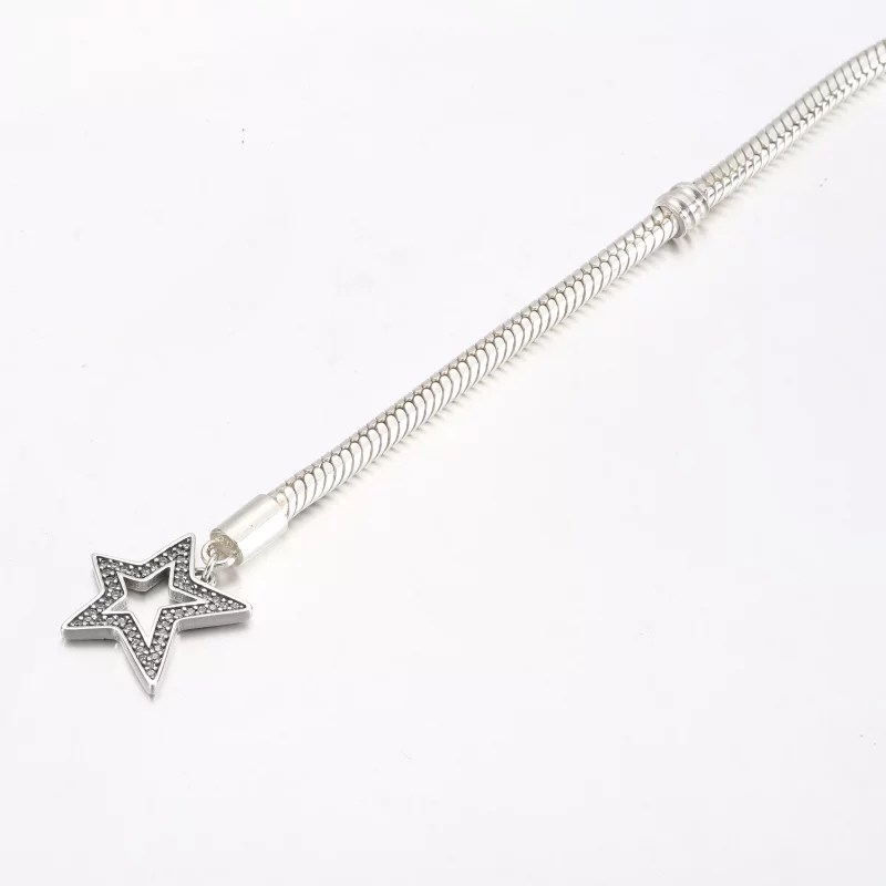 (imagen para) Pandora Moments Pulsera de cadena de serpiente con barra en T y estrella asimétr - Ver 3