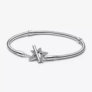 (imagen para) Pandora Moments Pulsera de cadena de serpiente con barra en T y estrella asimétrica - 592357C01