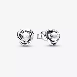 (imagen para) PANDORA Pendientes con forma de círculo de eternidad con piedra natal de abril - 292335C01
