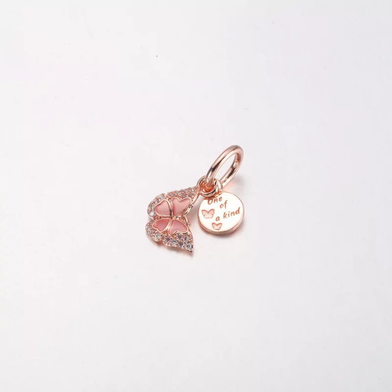 (imagen para) Pendiente de doble colgante PANDORA Mariposa rosa y cita - 782555C01 - Ver 2
