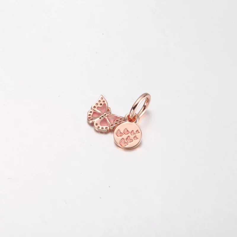 (imagen para) Pendiente de doble colgante PANDORA Mariposa rosa y cita - 782555C01 - Ver 3