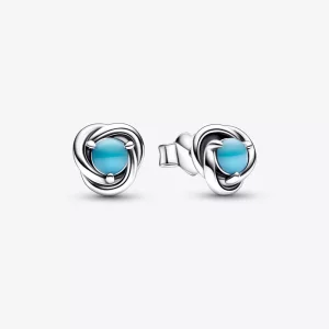 (imagen para) Pendientes de Botón de Círculo de Eternidad Turquesa Azul de PANDORA para Diciembre - 292335C02