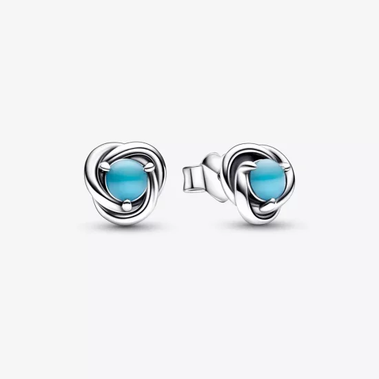 (imagen para) Pendientes de Botón de Círculo de Eternidad Turquesa Azul de PANDORA para Diciembre - 292335C02