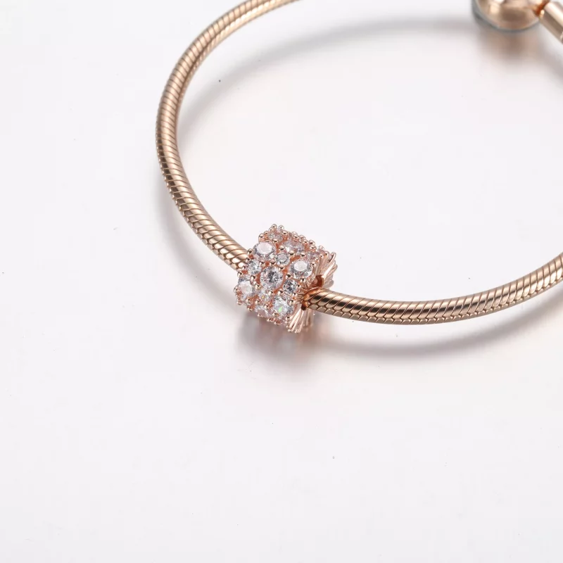 (imagen para) Pulsera PANDORA rosa y transparente con encanto brillante - 788487C01 - Ver 4