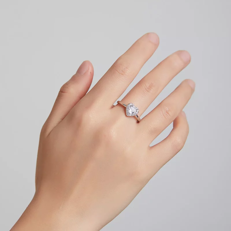 (imagen para) Anillo con corazón elevado y deslumbrante estilo Pandora - SCR725 - Ver 6