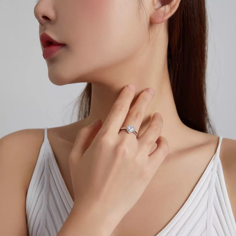 (imagen para) Anillo con corazón elevado y deslumbrante estilo Pandora - SCR725 - Ver 7