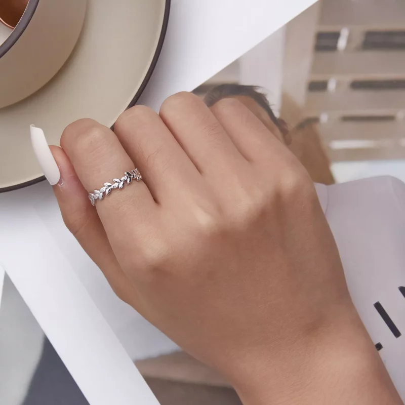 (imagen para) Anillo con estilo Pandora con forma de hoja - BSR306 - Ver 6