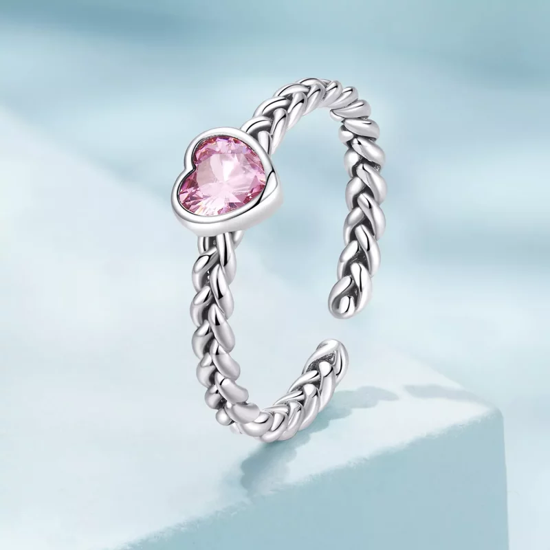 (imagen para) Anillo con estilo Pandora en forma de corazón rosa - SCR865 - Ver 2
