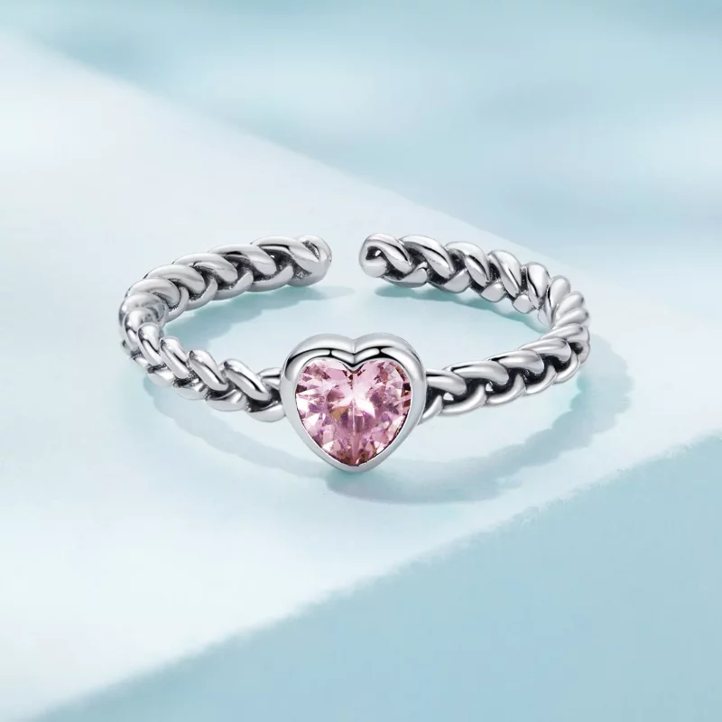 (imagen para) Anillo con estilo Pandora en forma de corazón rosa - SCR865 - Ver 3